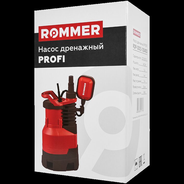 Насос дренажный ROMMER PROFI, кабель 10м, 400 Вт, для грязной воды RDP-0005-100400