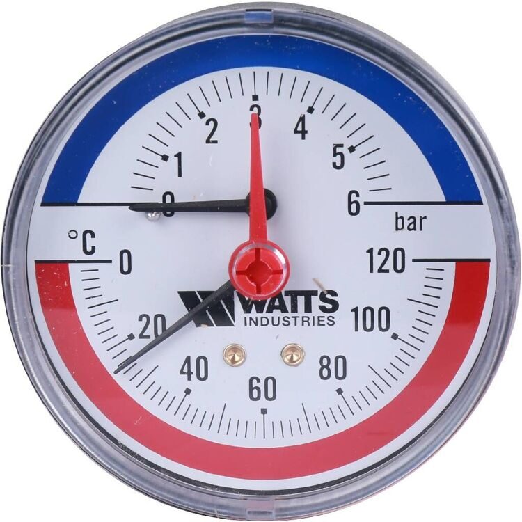 Термоманометр аксиальный WATTS 80 мм 1/2 давление 6 бар