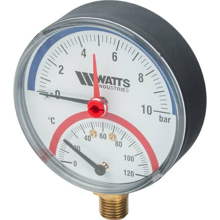 Термоманометр радиальный WATTS 80 мм 1/2 давление 10 бар
